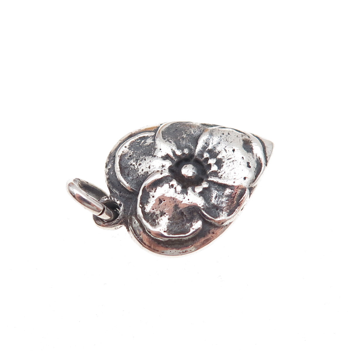 925 Sterling Silver Antique Art Deco Floral Heart Chatelaine Charm Pendant
