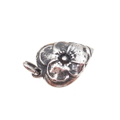 925 Sterling Silver Antique Art Deco Floral Heart Chatelaine Charm Pendant