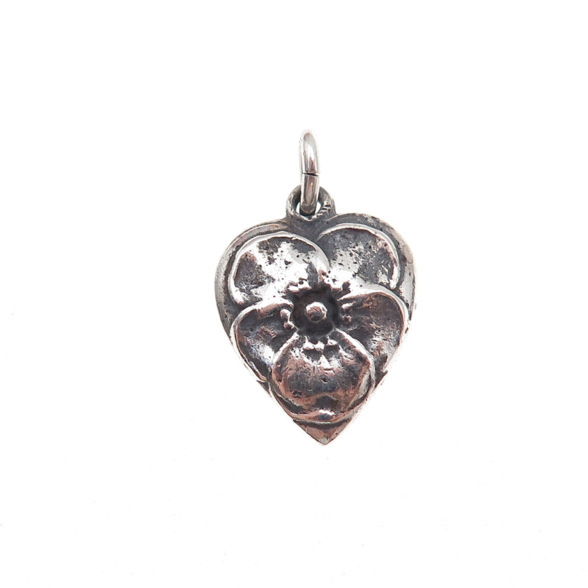925 Sterling Silver Antique Art Deco Floral Heart Chatelaine Charm Pendant