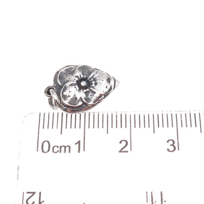 925 Sterling Silver Antique Art Deco Floral Heart Chatelaine Charm Pendant