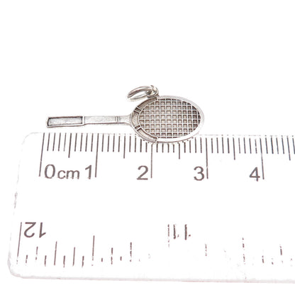 925 Sterling Silver Vintage Tennis Racket Oxidized Charm Pendant