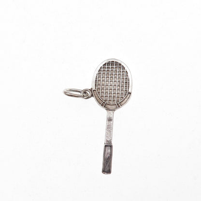 925 Sterling Silver Vintage Tennis Racket Oxidized Charm Pendant