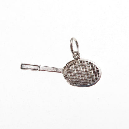 925 Sterling Silver Vintage Tennis Racket Oxidized Charm Pendant