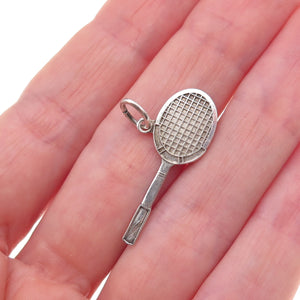 925 Sterling Silver Vintage Tennis Racket Oxidized Charm Pendant