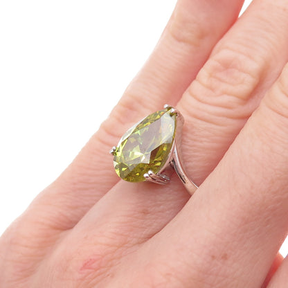 Toni 925 Sterling Silver Real Pear-Cut Peridot Ring Size 5.5