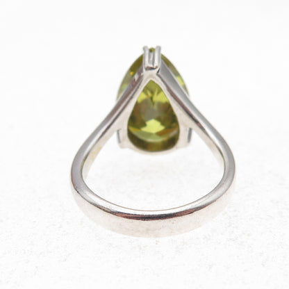 Toni 925 Sterling Silver Real Pear-Cut Peridot Ring Size 5.5