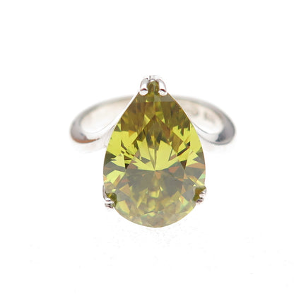 Toni 925 Sterling Silver Real Pear-Cut Peridot Ring Size 5.5