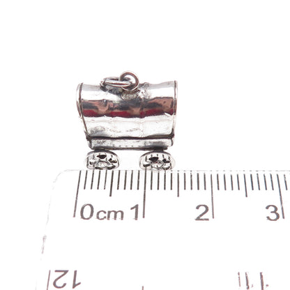 925 Sterling Silver Antique Art Deco Wagon Oxidized 3D Charm Pendant