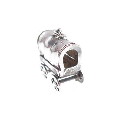 925 Sterling Silver Antique Art Deco Wagon Oxidized 3D Charm Pendant
