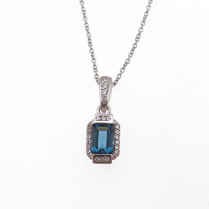 925 Sterling Silver Blue & White C Z Cable Chain Necklace 18"