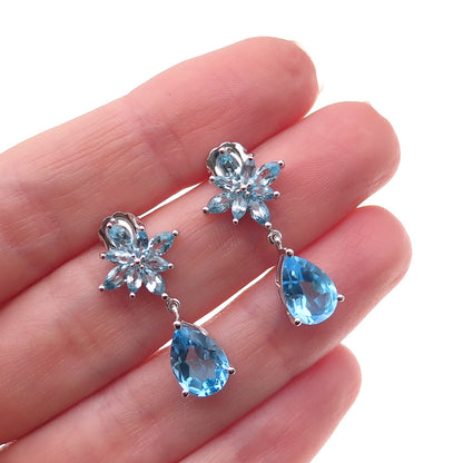 Atelier 925 Sterling Silver Mexico Real Blue Topaz Floral Dangle Earrings