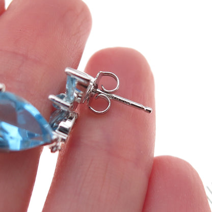 Atelier 925 Sterling Silver Mexico Real Blue Topaz Floral Dangle Earrings