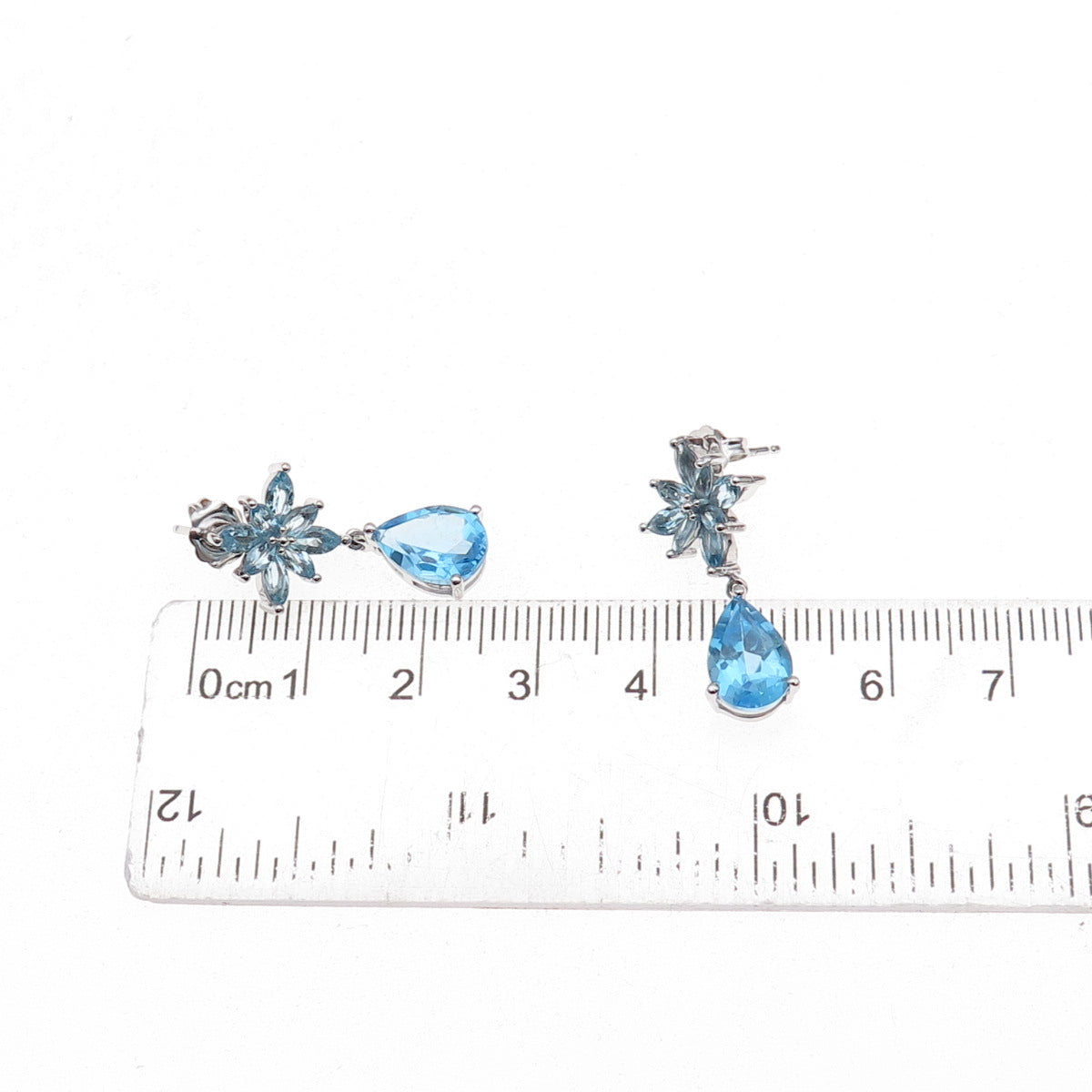 Atelier 925 Sterling Silver Mexico Real Blue Topaz Floral Dangle Earrings