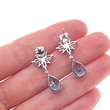Atelier 925 Sterling Silver Mexico Real Blue Topaz Floral Dangle Earrings