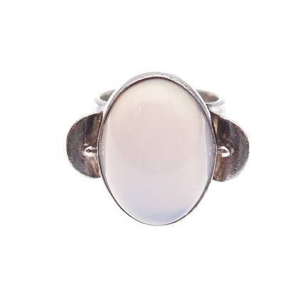 Sajen Sterling Silver Vintage Real Chalcedony Modernist Adjustable Ring Size 7.5