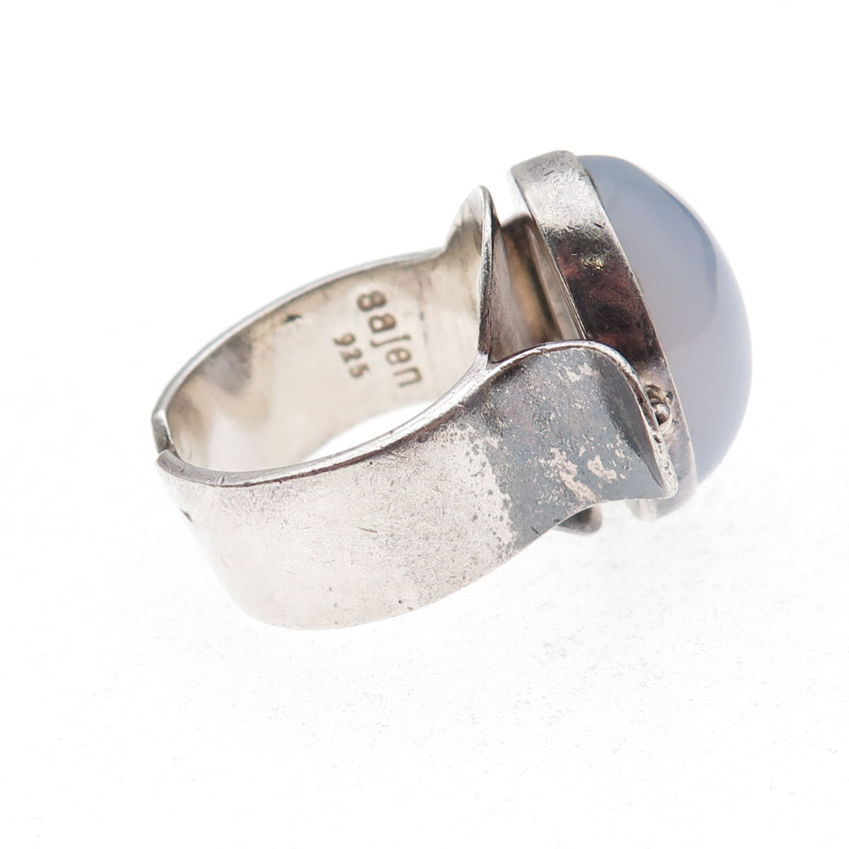 Sajen Sterling Silver Vintage Real Chalcedony Modernist Adjustable Ring Size 7.5