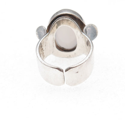 Sajen Sterling Silver Vintage Real Chalcedony Modernist Adjustable Ring Size 7.5