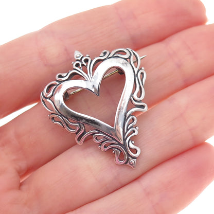 Jezlaine 925 Sterling Silver Vintage Ornate Heart Oxidized Pin Brooch