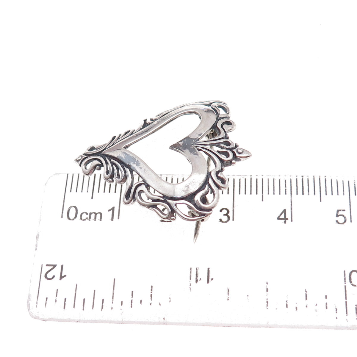 Jezlaine 925 Sterling Silver Vintage Ornate Heart Oxidized Pin Brooch