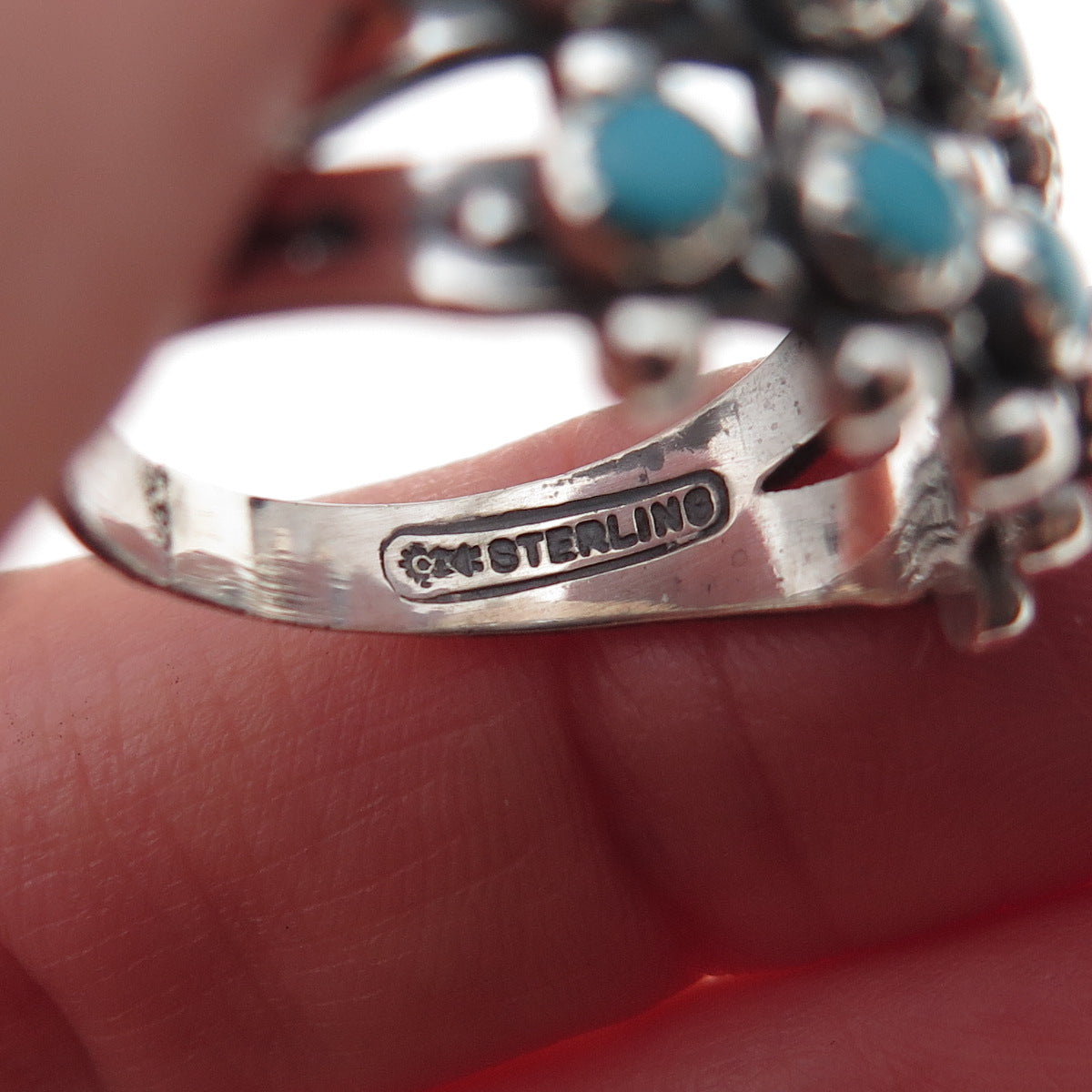 Maisels Old Pawn 925 Sterling Silver Vintage Turquoise Snake Eye Ring Size 8.75