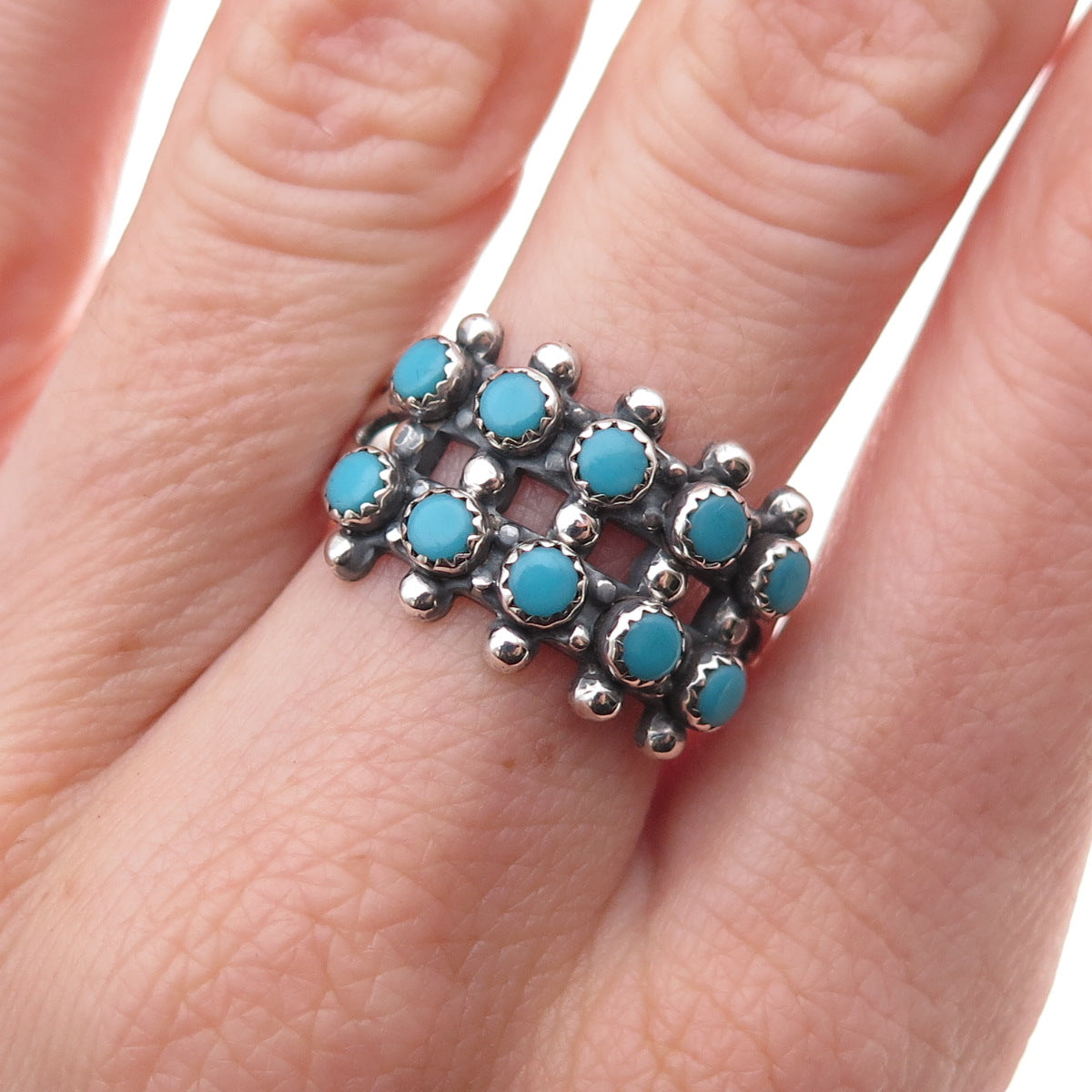 Maisels Old Pawn 925 Sterling Silver Vintage Turquoise Snake Eye Ring Size 8.75