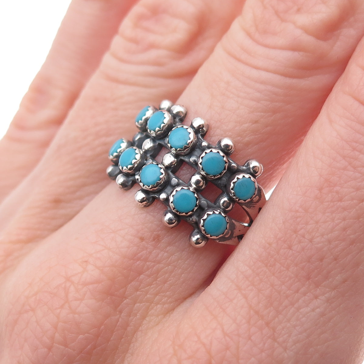 Maisels Old Pawn 925 Sterling Silver Vintage Turquoise Snake Eye Ring Size 8.75