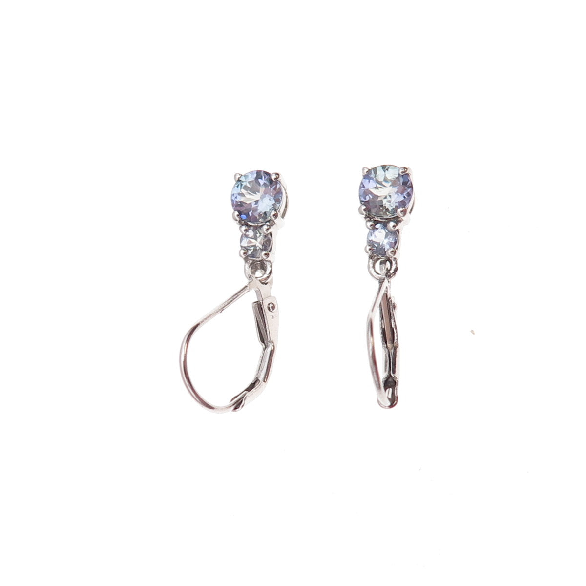 925 Sterling Silver Real Round-Cut Tanzanite Earrings