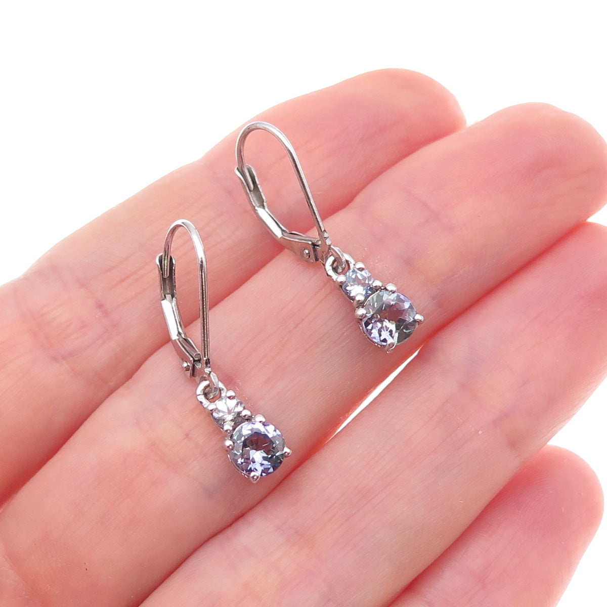 925 Sterling Silver Real Round-Cut Tanzanite Earrings