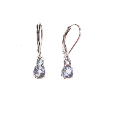 925 Sterling Silver Real Round-Cut Tanzanite Earrings