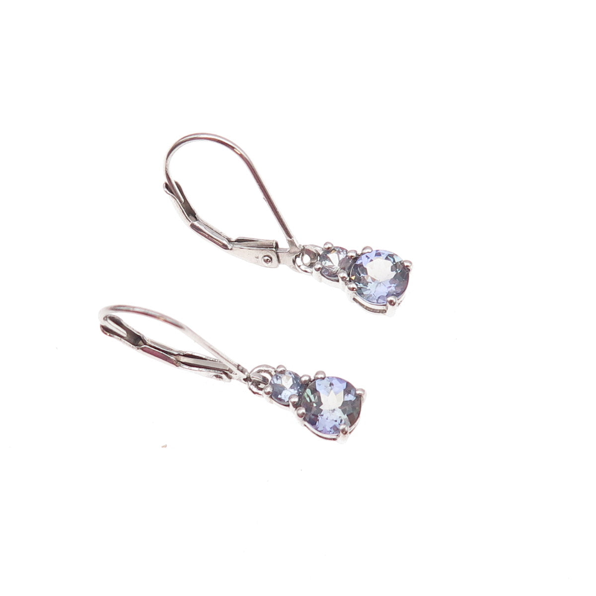 925 Sterling Silver Real Round-Cut Tanzanite Earrings