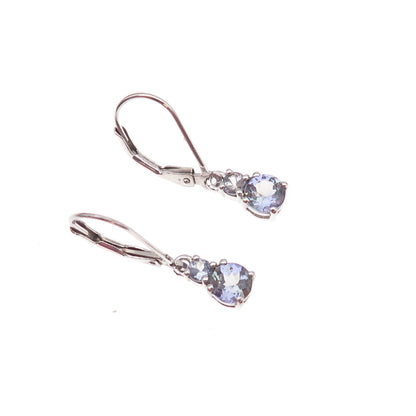 925 Sterling Silver Real Round-Cut Tanzanite Earrings