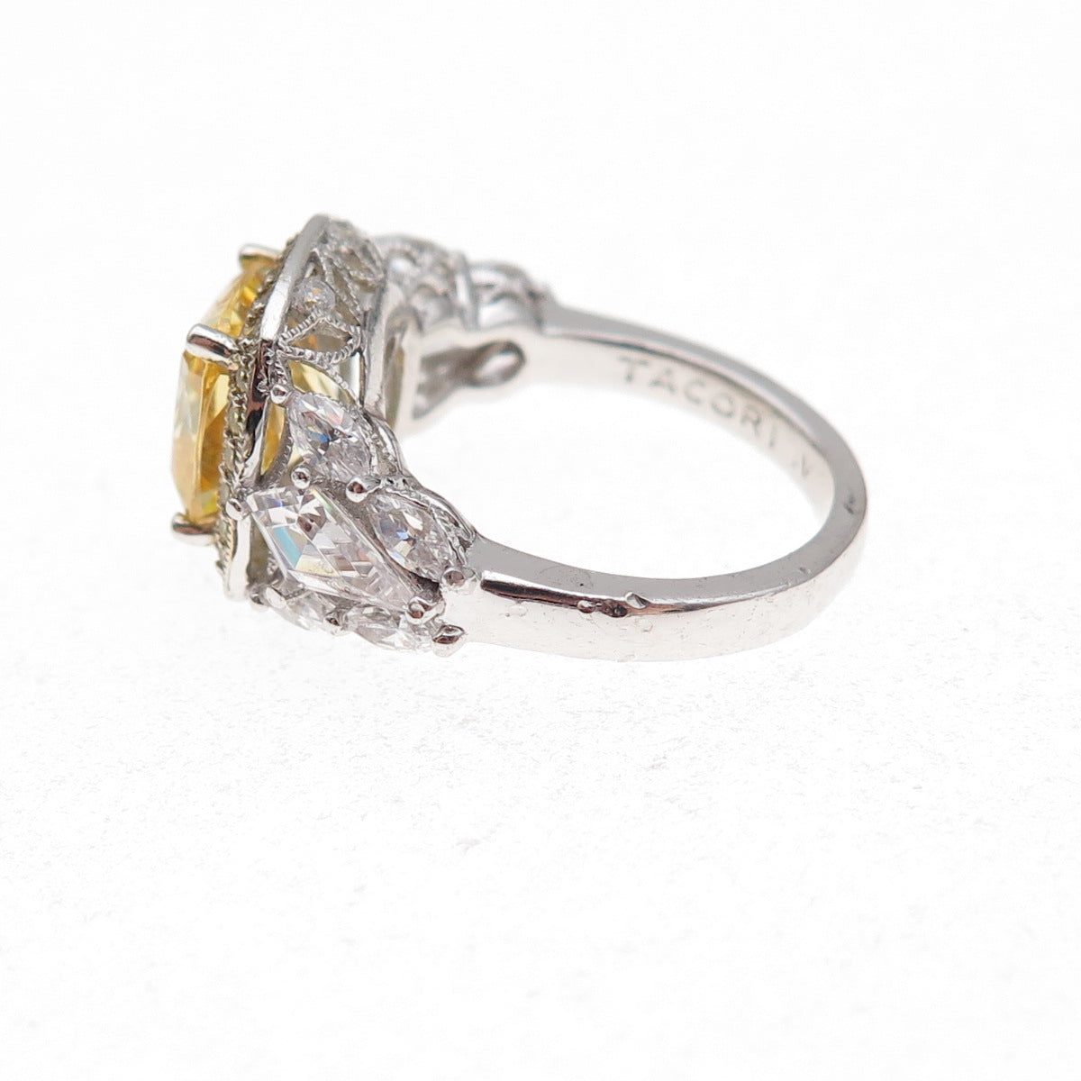 Tacori IV 925 Sterling Silver 2-Tone Canary & White C Z Ring Size 5.25