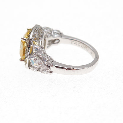 Tacori IV 925 Sterling Silver 2-Tone Canary & White C Z Ring Size 5.25