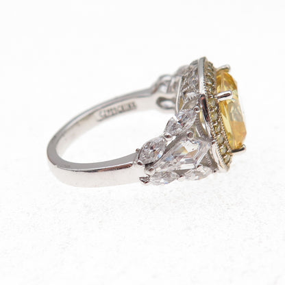 Tacori IV 925 Sterling Silver 2-Tone Canary & White C Z Ring Size 5.25