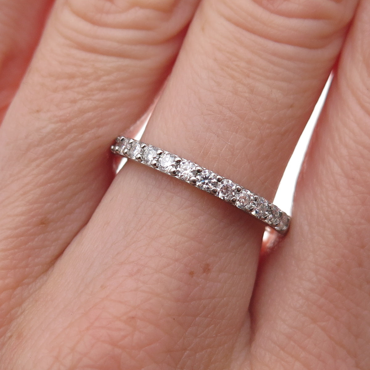 925 Sterling Silver Round-Cut Moissanite Half Eternity Band Ring Size 6.75