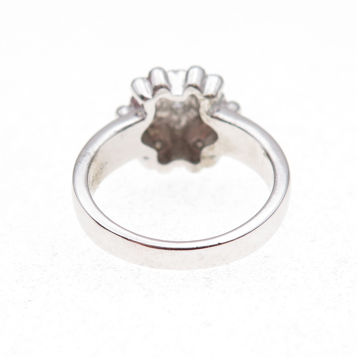 925 Sterling Silver Mexico Real Round-Cut Diamond Floral Ring Size 7