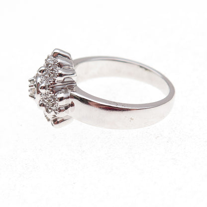 925 Sterling Silver Mexico Real Round-Cut Diamond Floral Ring Size 7