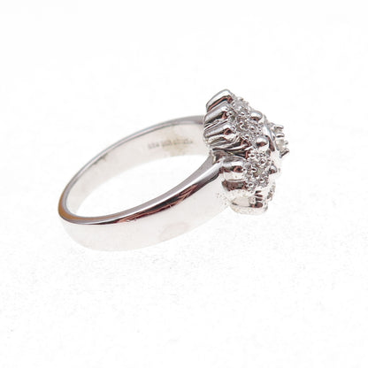 925 Sterling Silver Mexico Real Round-Cut Diamond Floral Ring Size 7