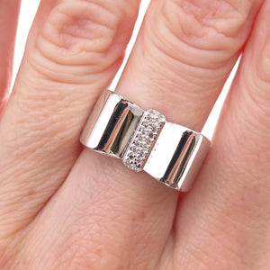 925 Sterling Silver Mexico Real Round-Cut Diamond Ring Size 7