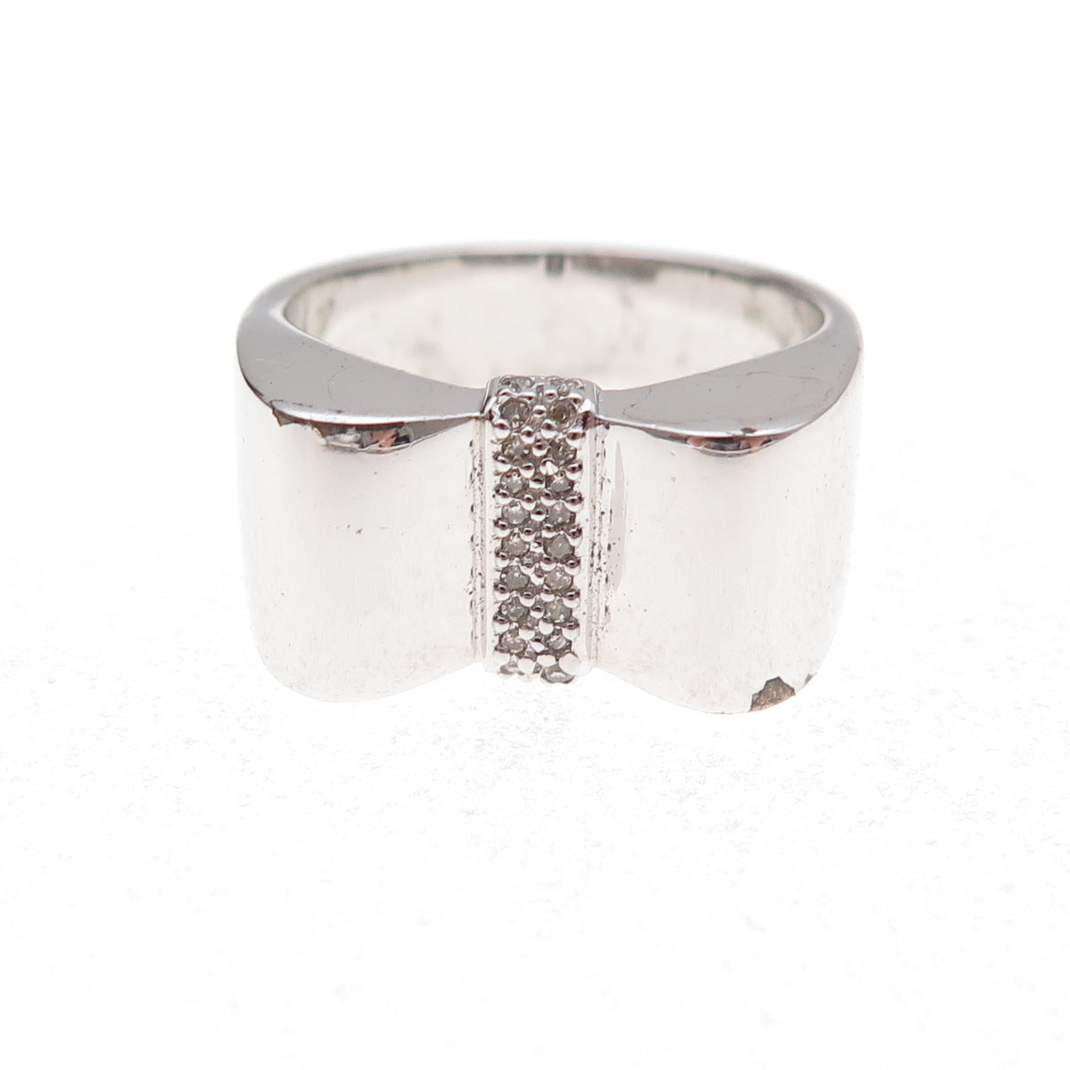925 Sterling Silver Mexico Real Round-Cut Diamond Ring Size 7