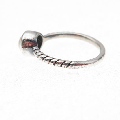 925 Sterling Silver Vintage Real Pearl Modernist Oxidized Ring Size 5.75