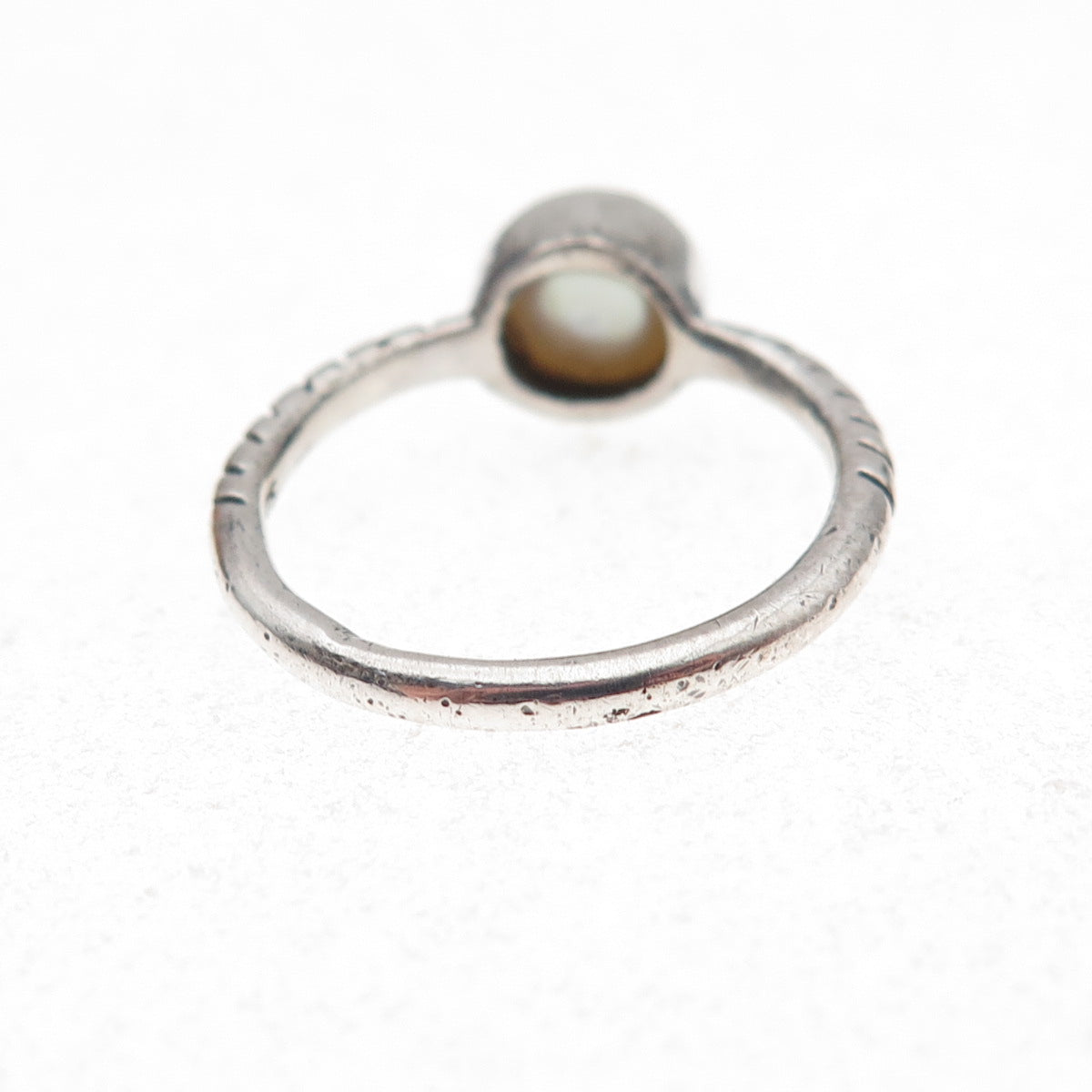 925 Sterling Silver Vintage Real Pearl Modernist Oxidized Ring Size 5.75