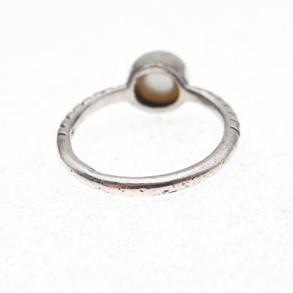 925 Sterling Silver Vintage Real Pearl Modernist Oxidized Ring Size 5.75