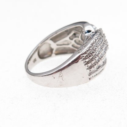 Chuck Clemency 925 Sterling Silver Real Diamond Crisscross Ring Size 8.25