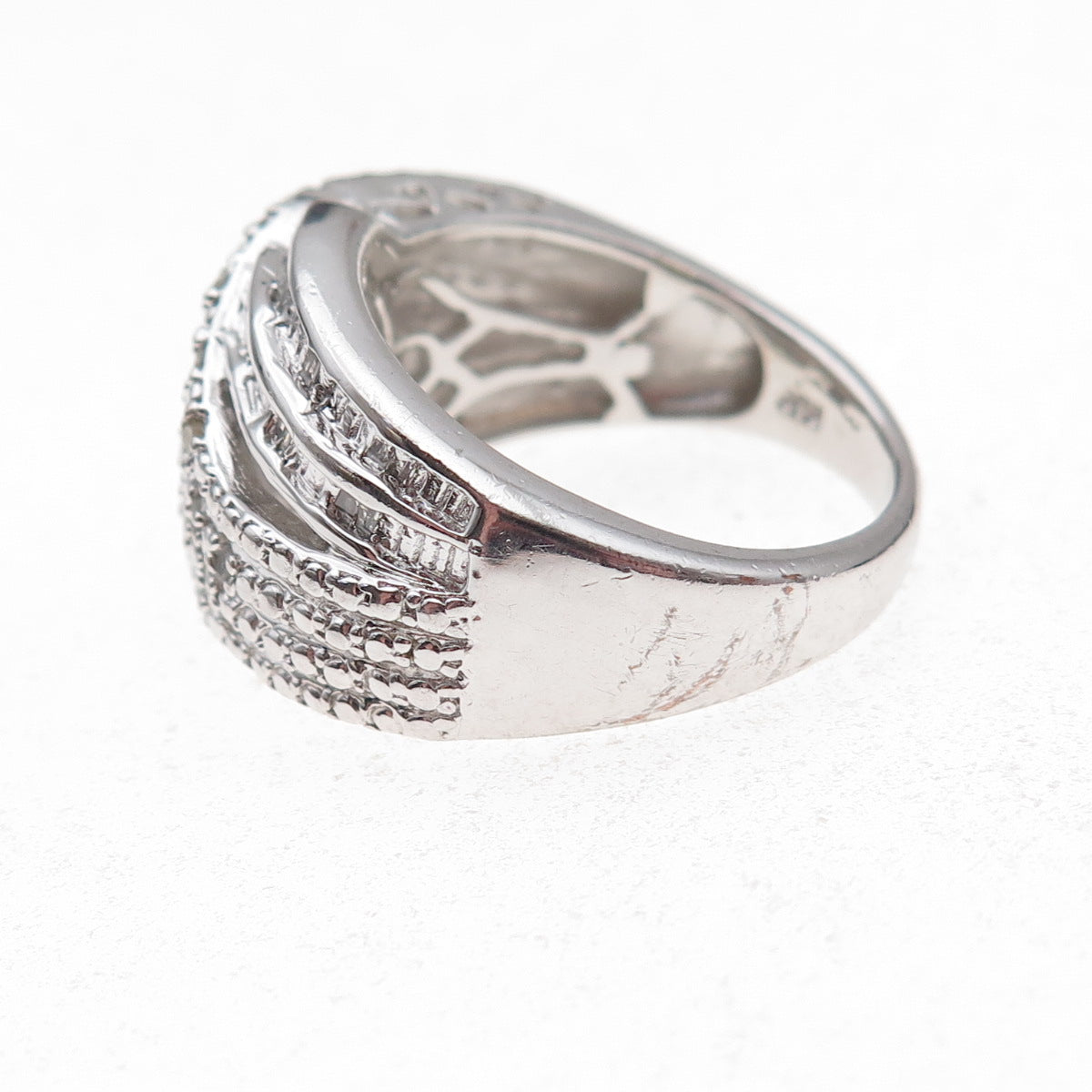 Chuck Clemency 925 Sterling Silver Real Diamond Crisscross Ring Size 8.25