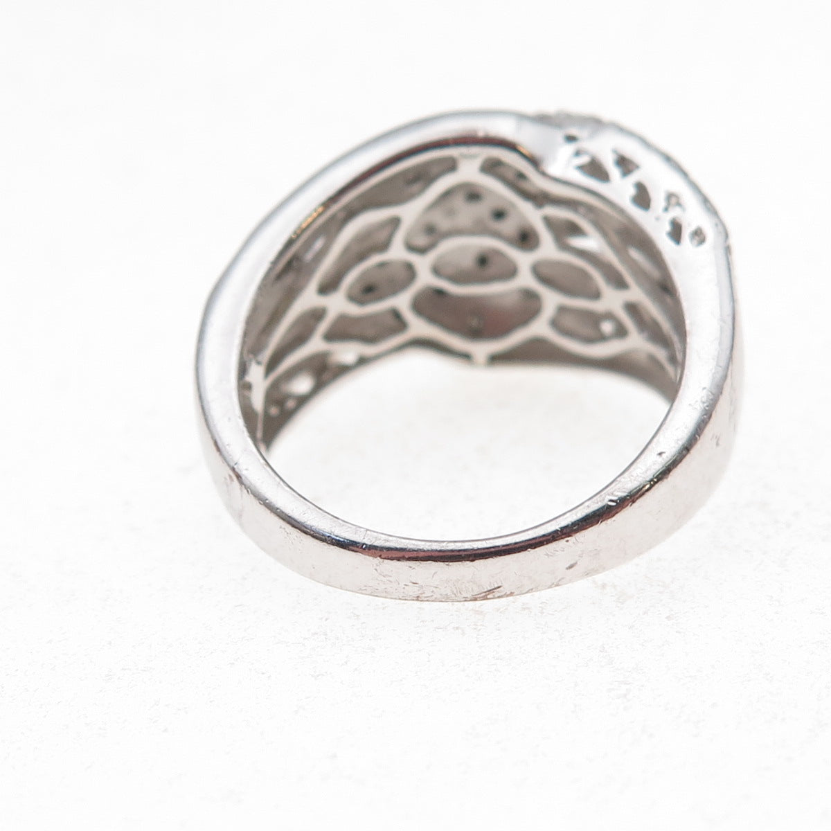Chuck Clemency 925 Sterling Silver Real Diamond Crisscross Ring Size 8.25