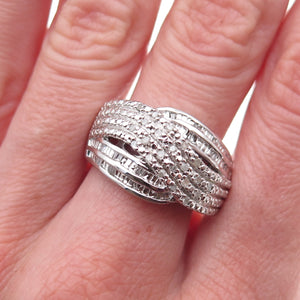 Chuck Clemency 925 Sterling Silver Real Diamond Crisscross Ring Size 8.25