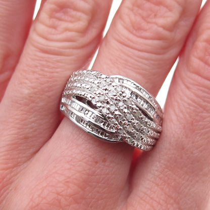 Chuck Clemency 925 Sterling Silver Real Diamond Crisscross Ring Size 8.25