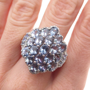 Chuck Clemency 925 Sterling Silver 2-Tone Real Tanzanite Cluster Ring Size 8