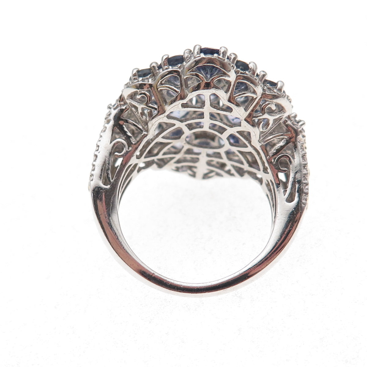 Chuck Clemency 925 Sterling Silver 2-Tone Real Tanzanite Cluster Ring Size 8